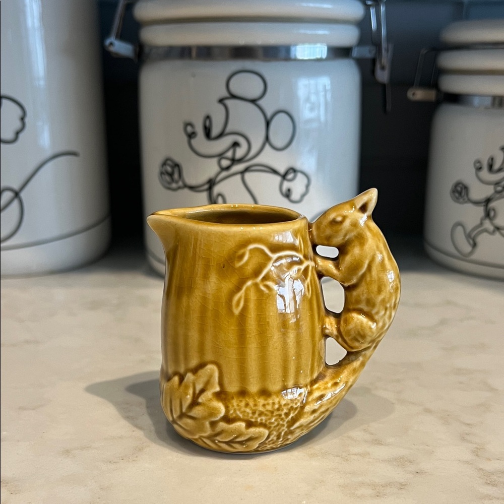 Mini Vintage Mustard Squirrel Vase/pitcher